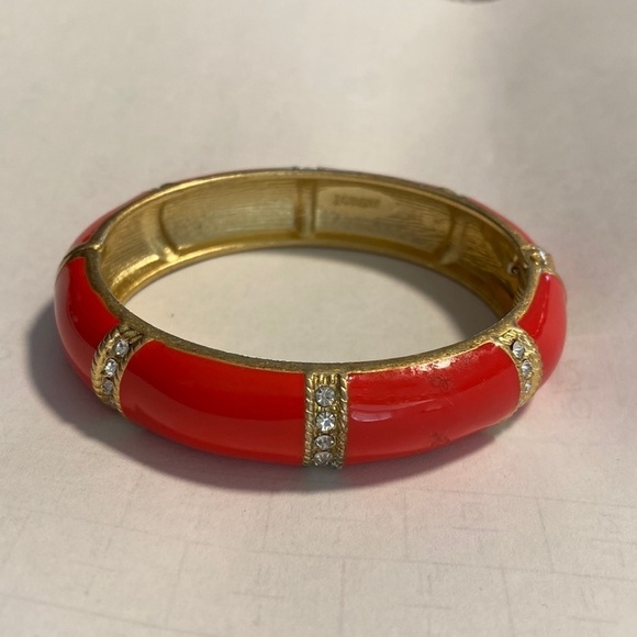 J. Crew gold and Pavé crystal orange contemporary magnetic clasp bangle bracelet - Picture 2 of 6